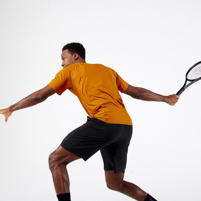 T-shirt tennis manches courtes homme - Artengo DRY ocre Gaël Monfils