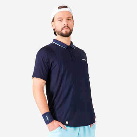 Men's Tennis Short-Sleeved Polo Shirt Dry - Navy/Sky Blue