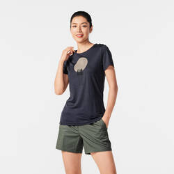 T-shirt Wanita Lengan Pendek Wol Hiking - TRAVEL 500