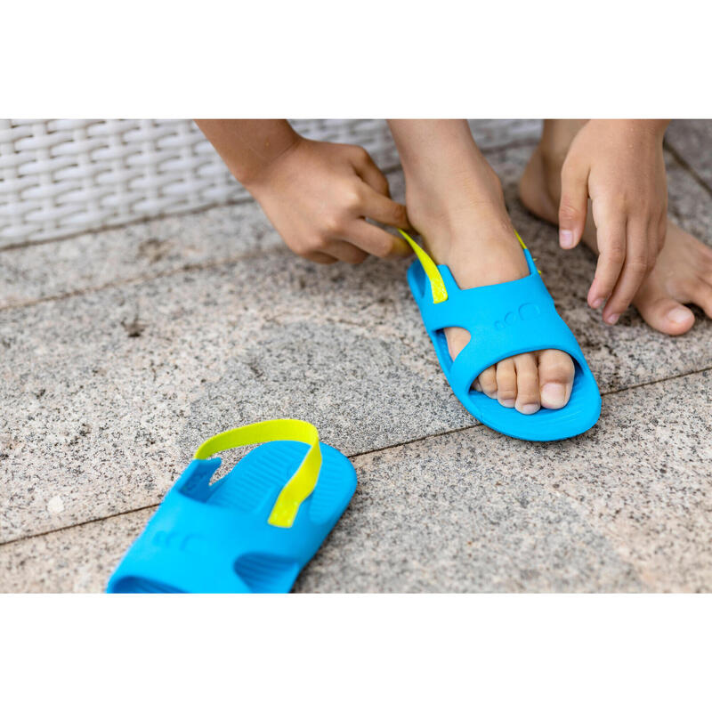 兒童款泳池拖鞋SLAP 100 BASIC-藍色/綠色