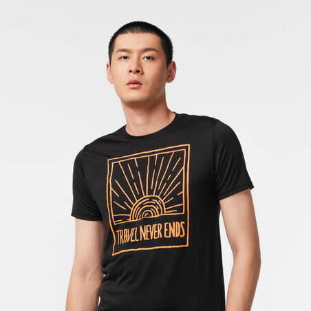 T-shirt lengan pendek Wol Hiking Pria - TRAVEL 500