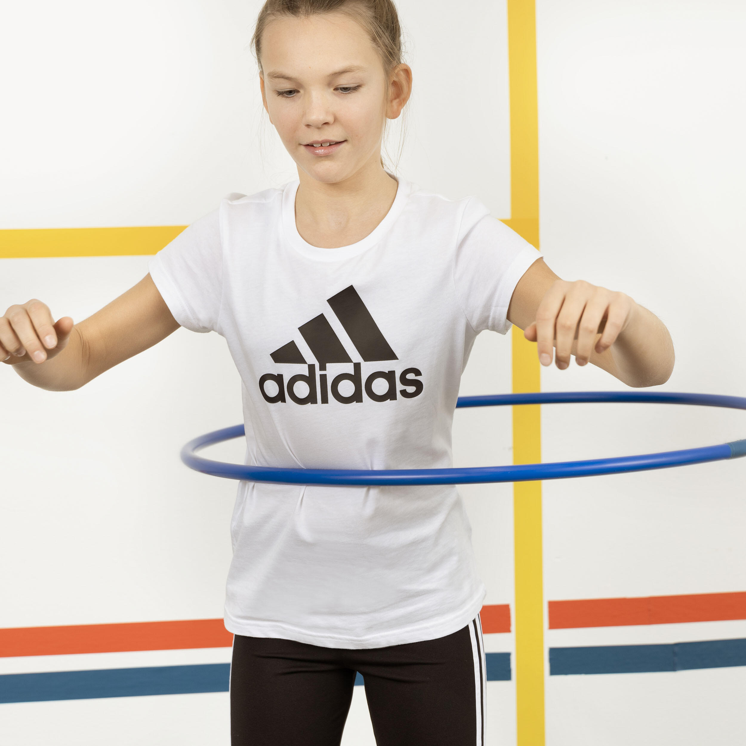T-shirt adidas fille - blanc logo noir 6/12
