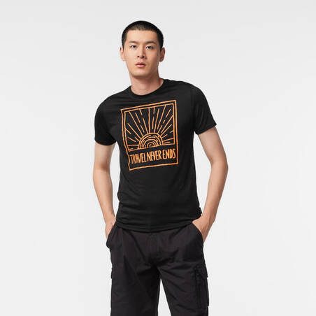 T-shirt lengan pendek Wol Hiking Pria - TRAVEL 500