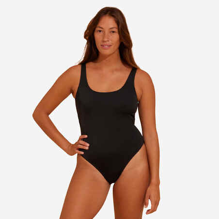 Vestido de baño enterizo de playa con copa removible para mujer Olaian negro