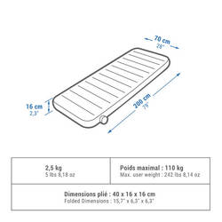 INFLATABLE CAMPING MATTRESS - AIR SECONDS COMFORT 70 CM - 1 PERSON