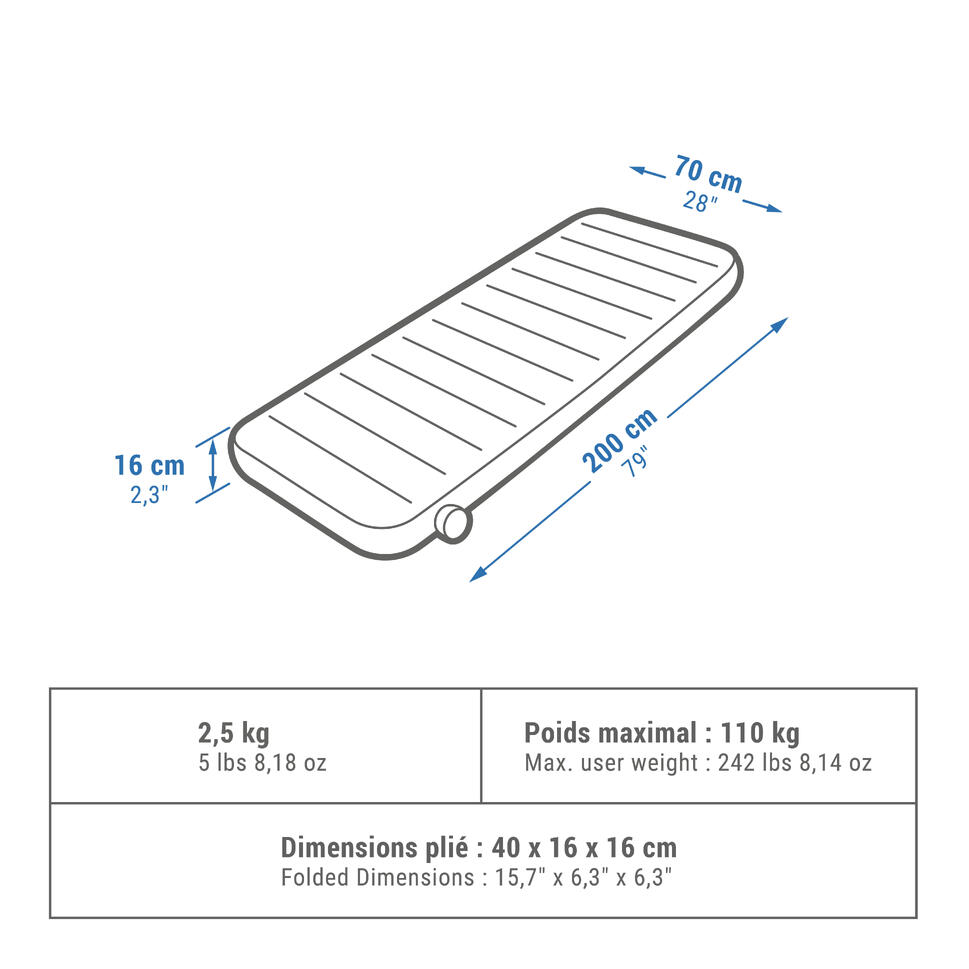 Materac kempingowy Quechua Air Seconds Comfort 70 cm 1-osobowy