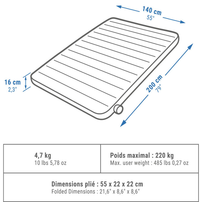 INFLATABLE CAMPING MATTRESS - AIR SECONDS COMFORT 140 CM - 2 PERSON