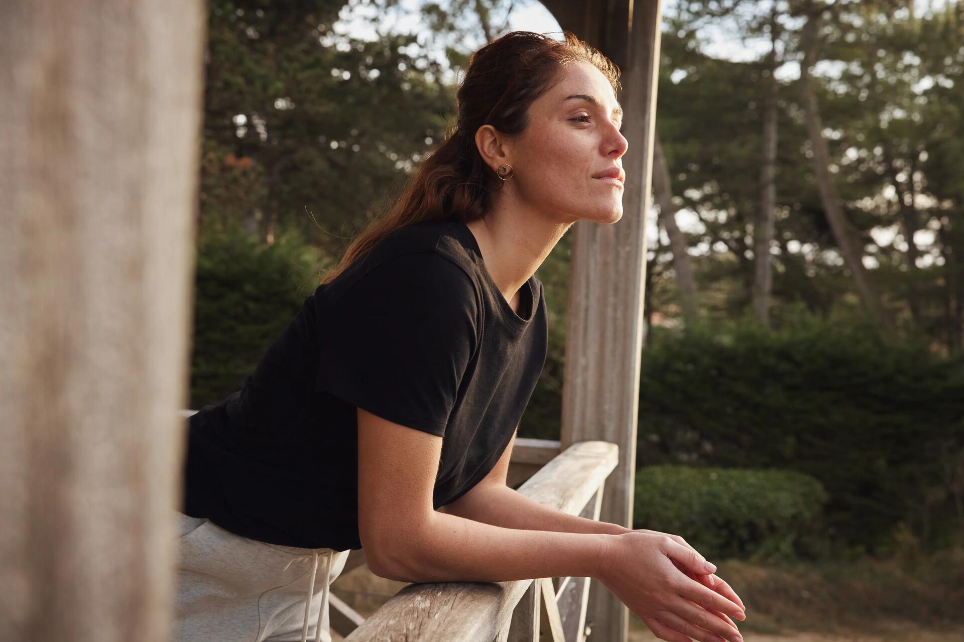 women breathing outside