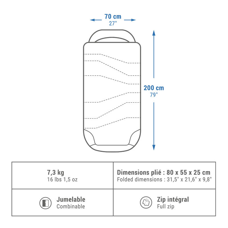 Sac de dormit de camping 5°C bumbac, 2 în 1, Perfect Sleep