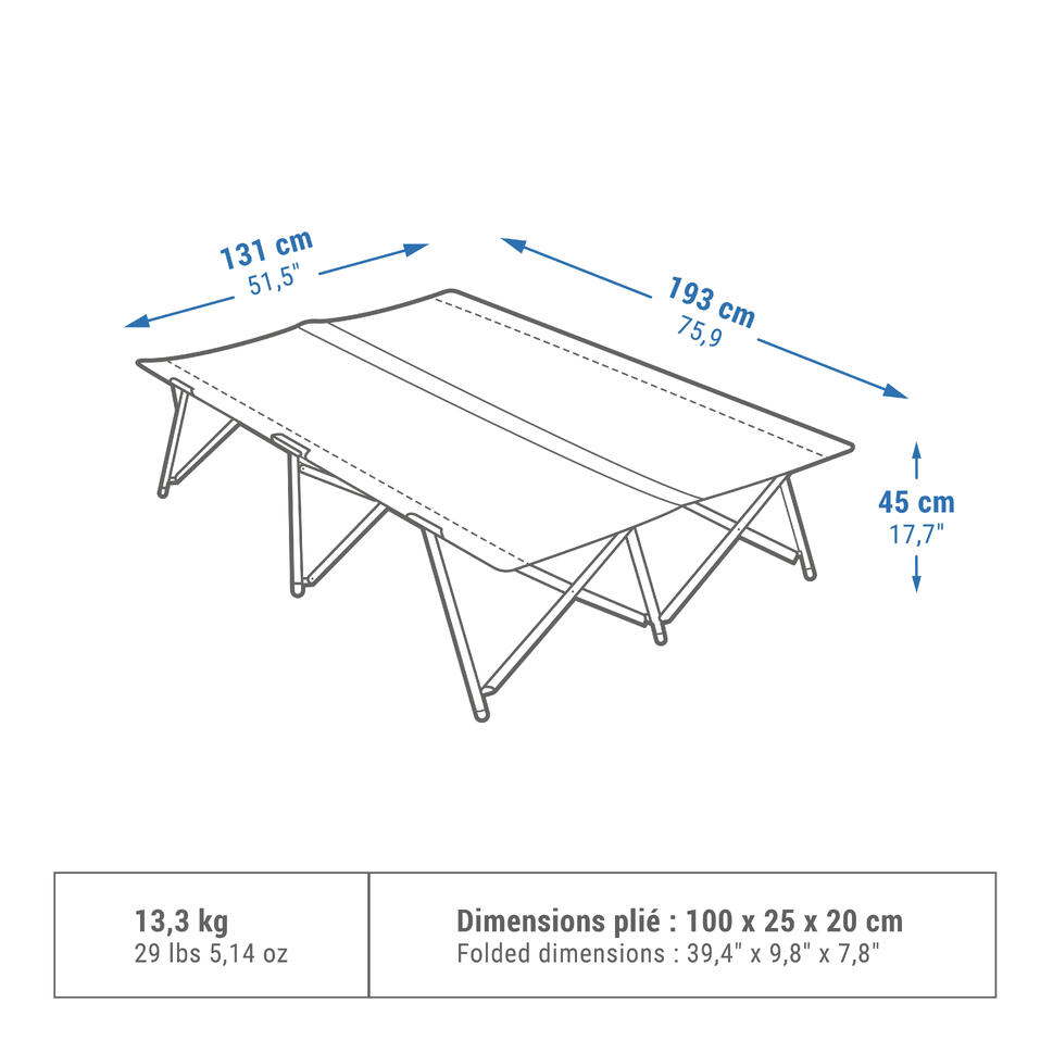 CAMP BED FOR CAMPING DOUBLE CAMP BED SECOND 130 CM 2 PERSON QUECHUA