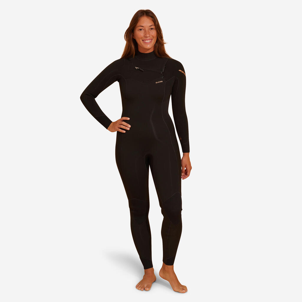 WOMEN'S NEOPRENE SURF WETSUIT 900 3/2 BLACK
CHEST ZIP CLOSURE