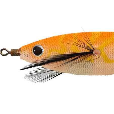 Plūdrus sepijų ir kalmarų žvejybos masalas „EBI F 2,5/90“, oranžinis