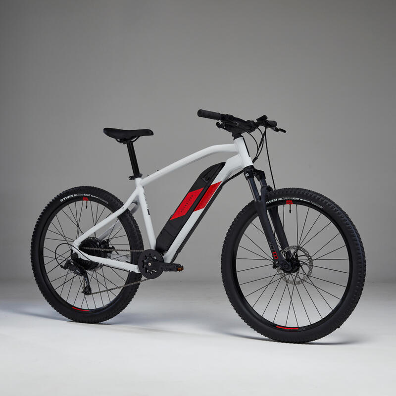 Bicicleta eléctrica MTB Rockrider E-ST 100 Blanco Rojo 27,5" 380 Wh