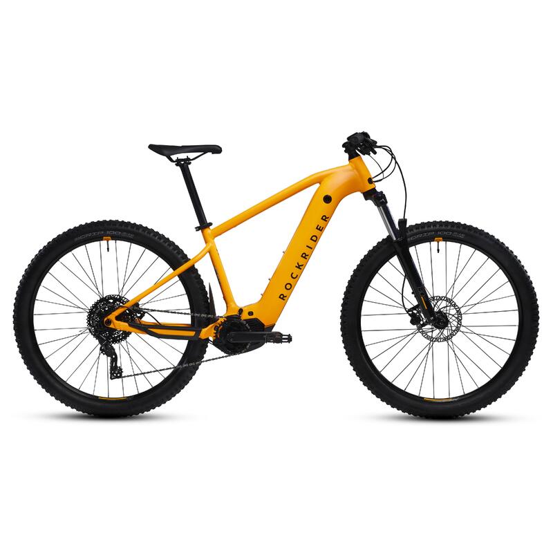 Bicicleta MTB eléctrica y semirrígida gris con amarillo ácido de 27.5  E-ST520 - Decathlon