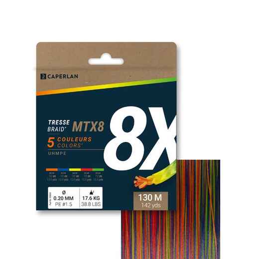 
      Angelschnur achtfach geflochten Meeresangeln MTX 8 Multicolor 130 m 
  