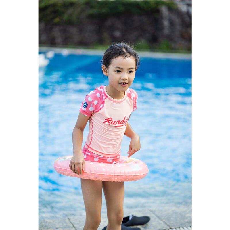 Girl's swimsuit two-piece shorty coral pink