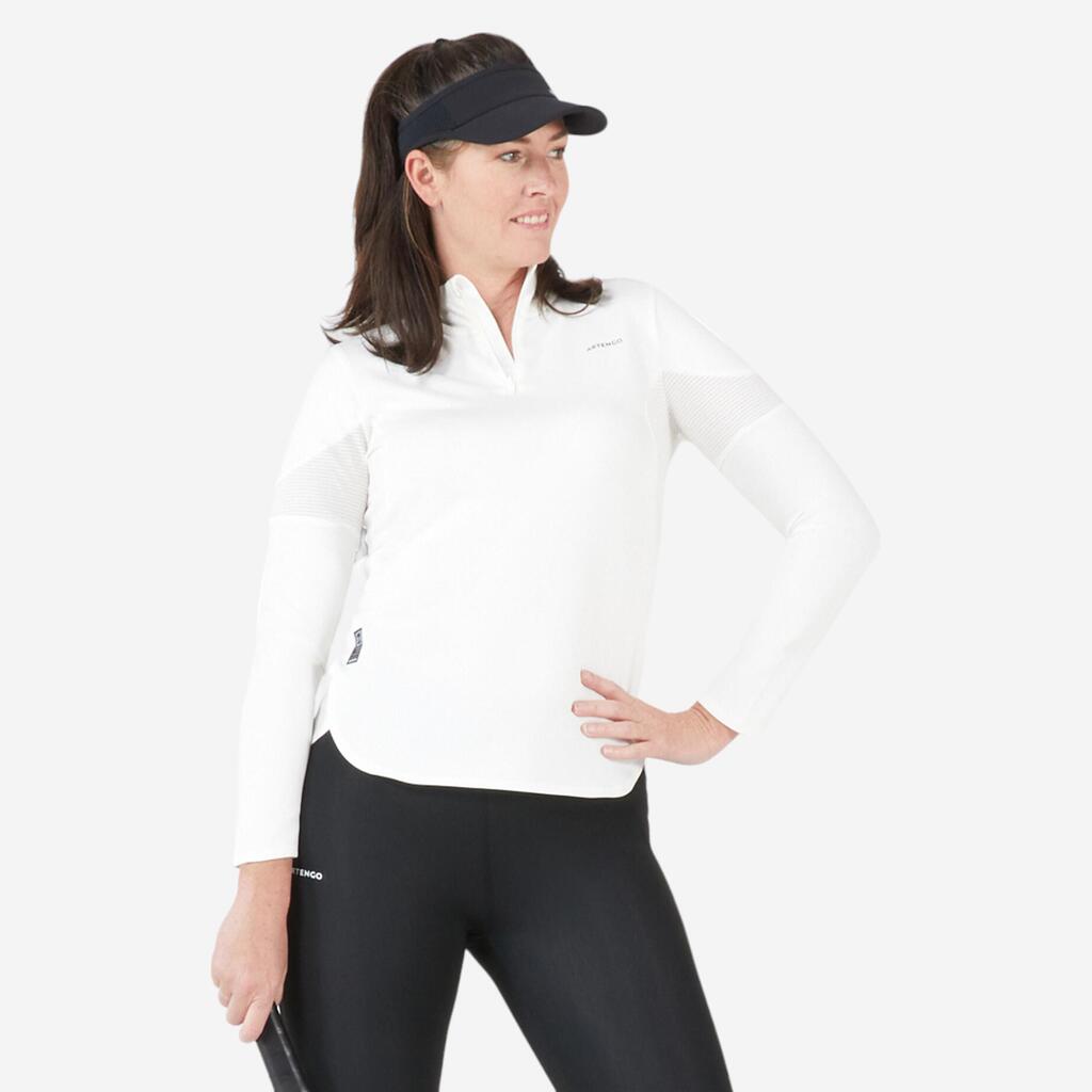 T-Shirt tennis manches longues thermique femme - TH 900 blanc cassé