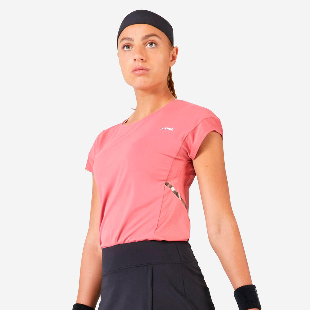 Polera de tenis cuello redondo dry soft mujer - Dry 500 marfil 