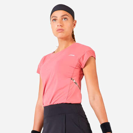 T-Shirt tennis col rond dry soft femme - Dry 500 rose