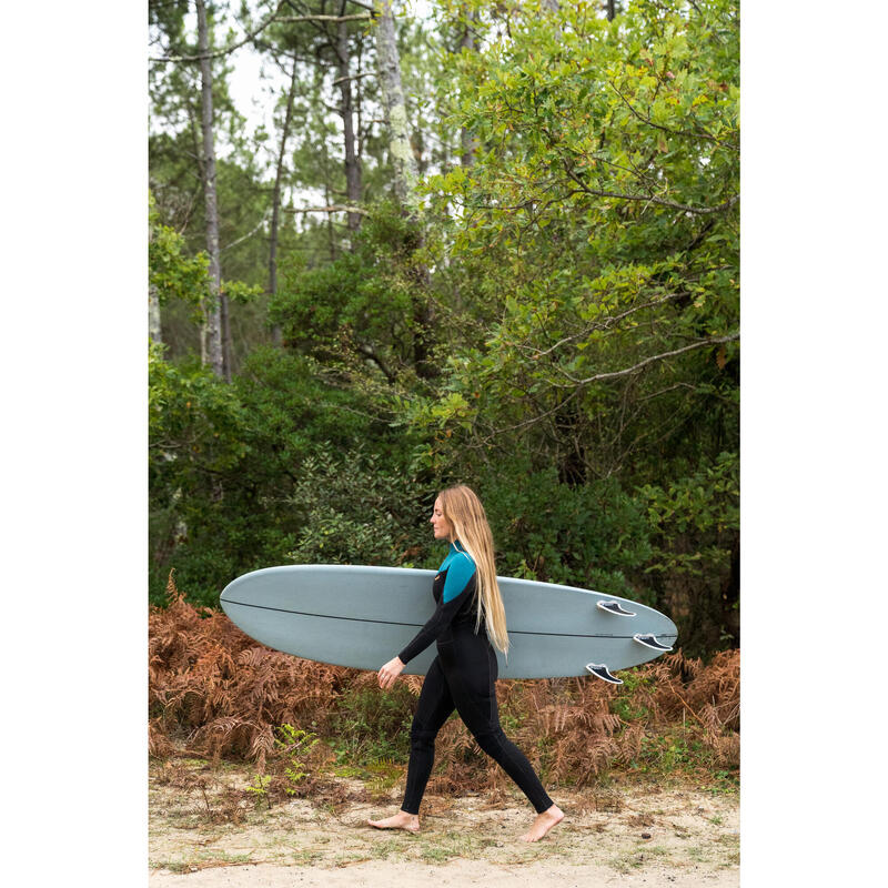 COMBINAISON SURF 500 FEMME 4/3 NOIRE ET VERTE BACKZIP