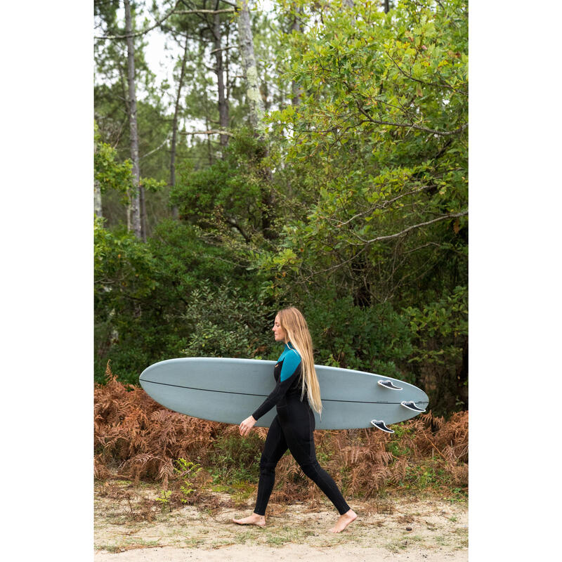 Wetsuit voor surfen dames 500 fullsuit 4/3 zwart en groen rugrits