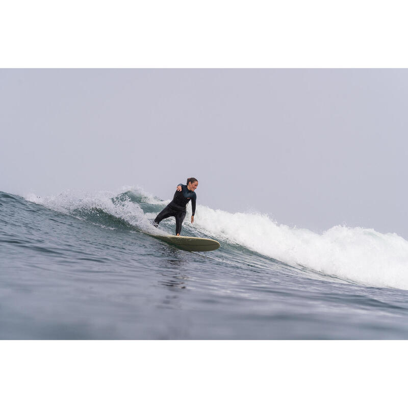 Wetsuit voor surfen dames 500 fullsuit 4/3 zwart en groen rugrits