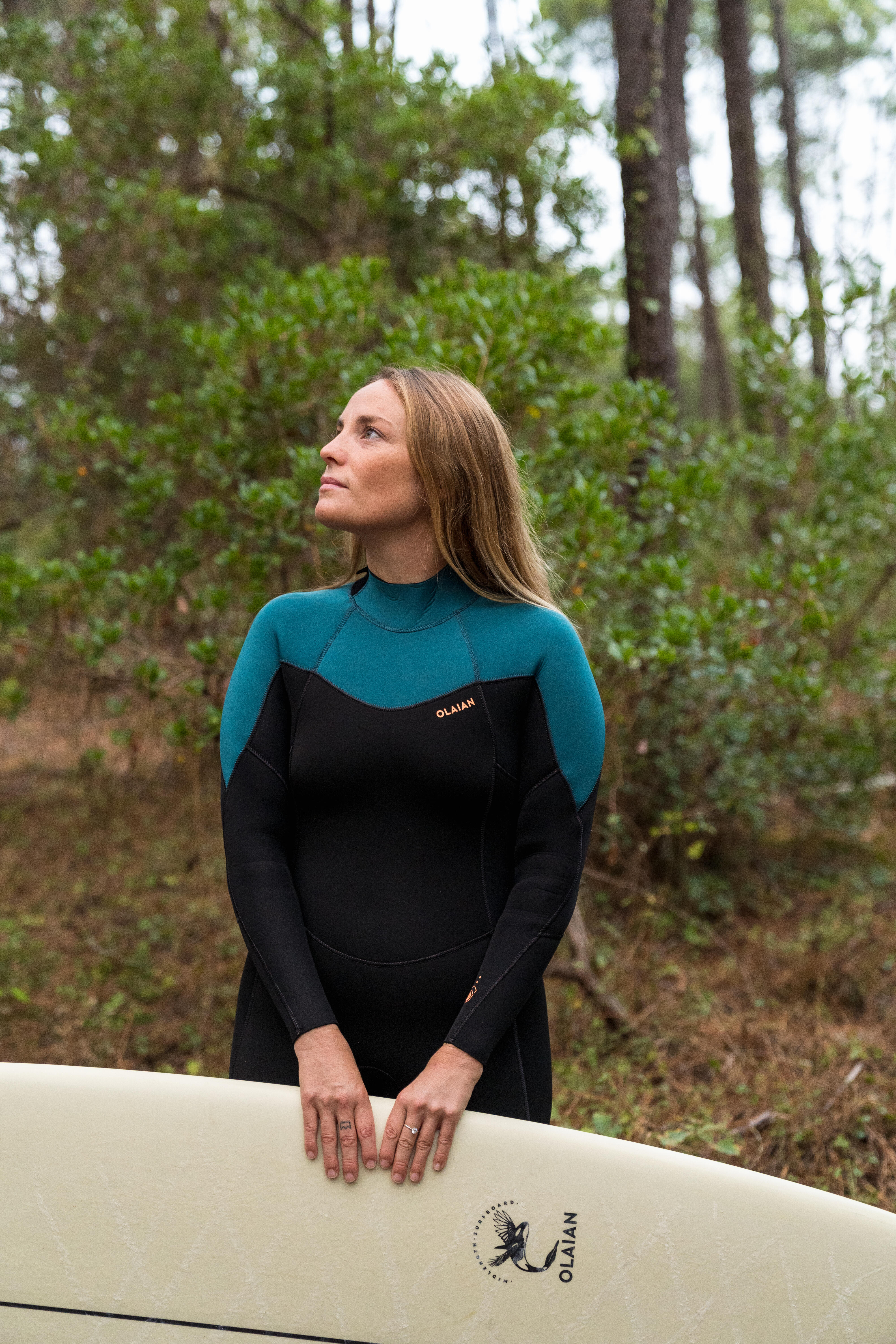 Women's Neoprene Rash Guard - 500 Black/Green - OLAIAN
