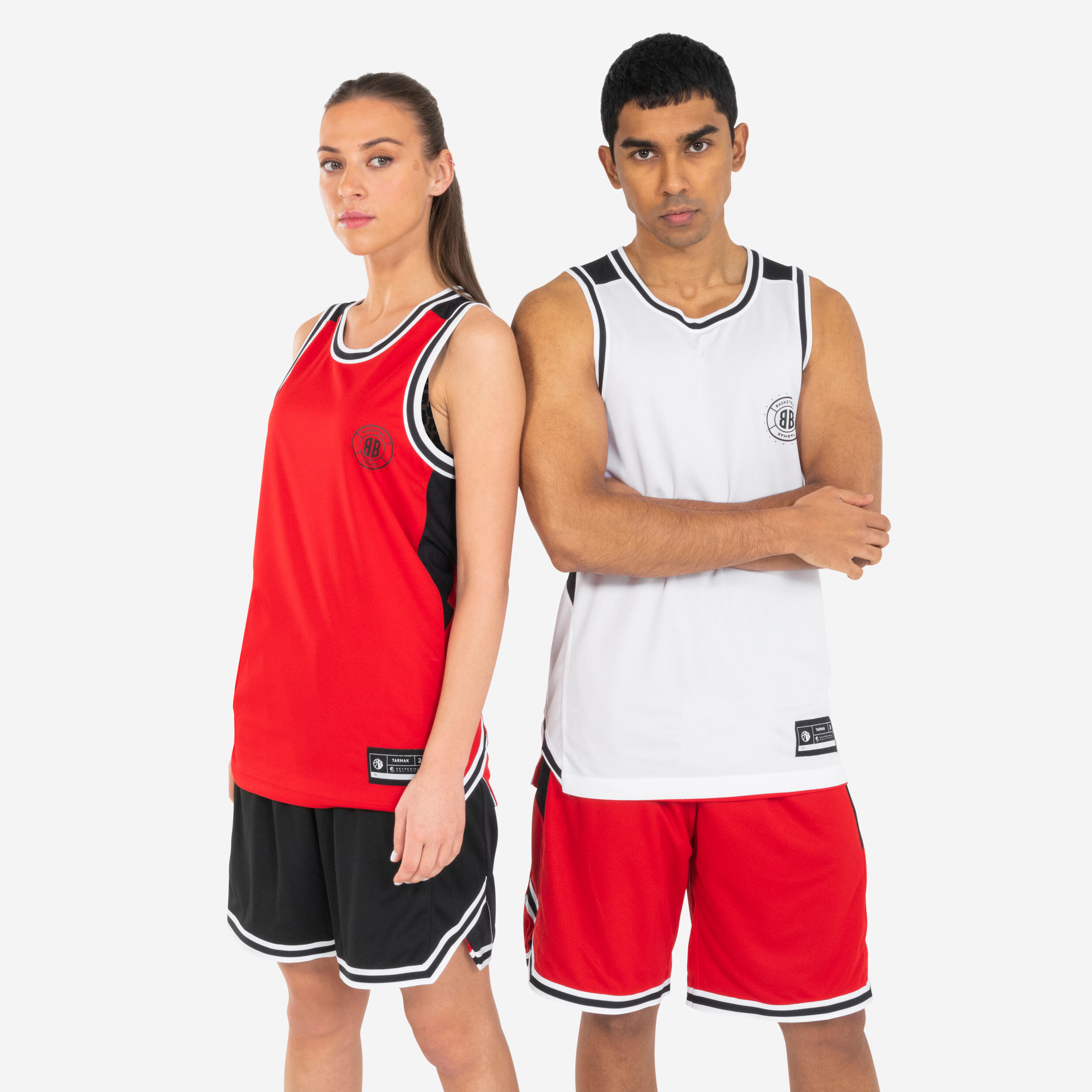 MAGLIA DA BASKET REVERSIBILE SENZA MANICHE PER UOMO/DONNA - T500 BIANCO ROSSO