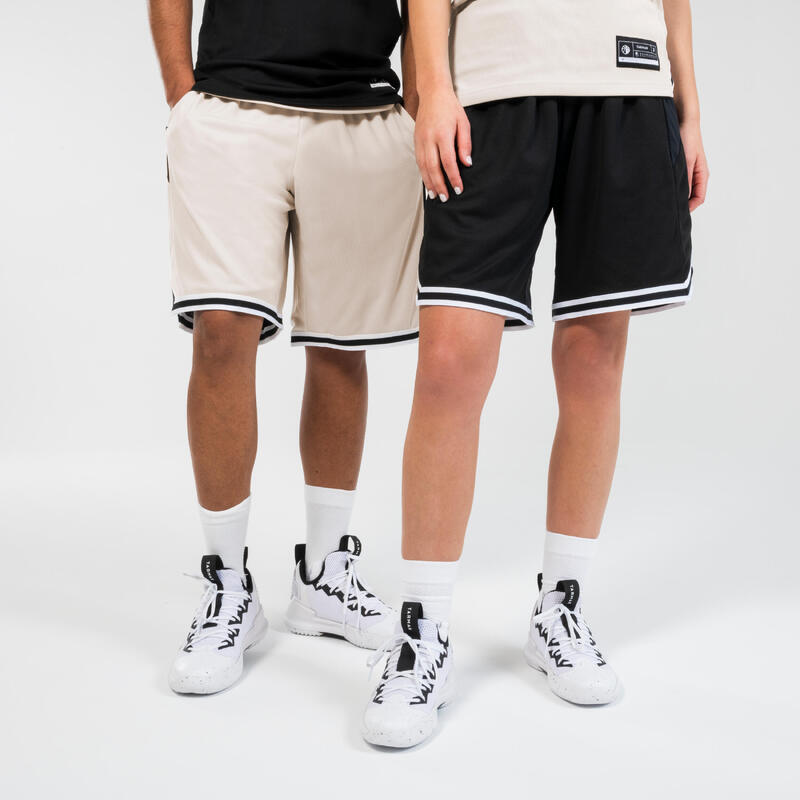 Bež/crni muški/ženski šorts sa dva lica za košarku SH500R