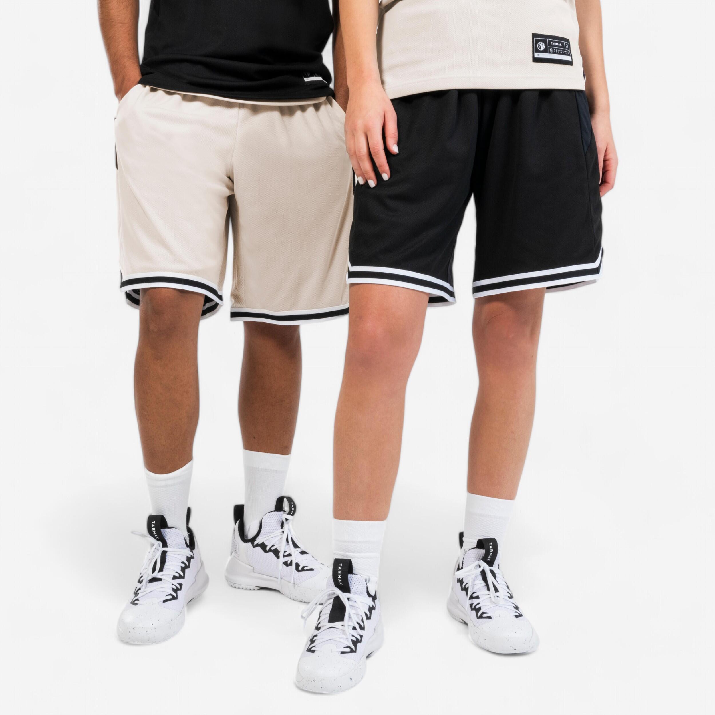 MEN'S/WOMEN'S REVERSIBLE BASKETBALL SHORTS - SH500R BEIGE BLACK