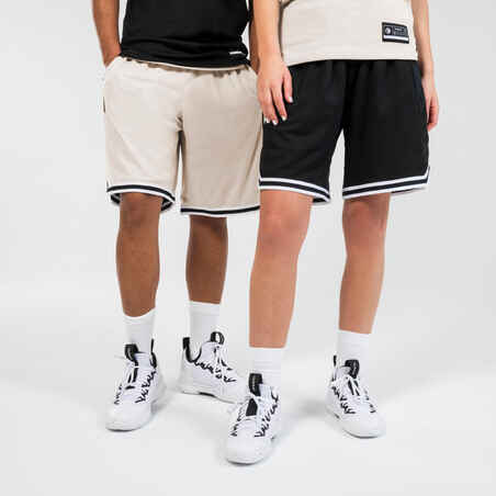 Vyriški / moteriški dvipusiai krepšinio šortai „SH500R“, smėlio spalvos, juodi