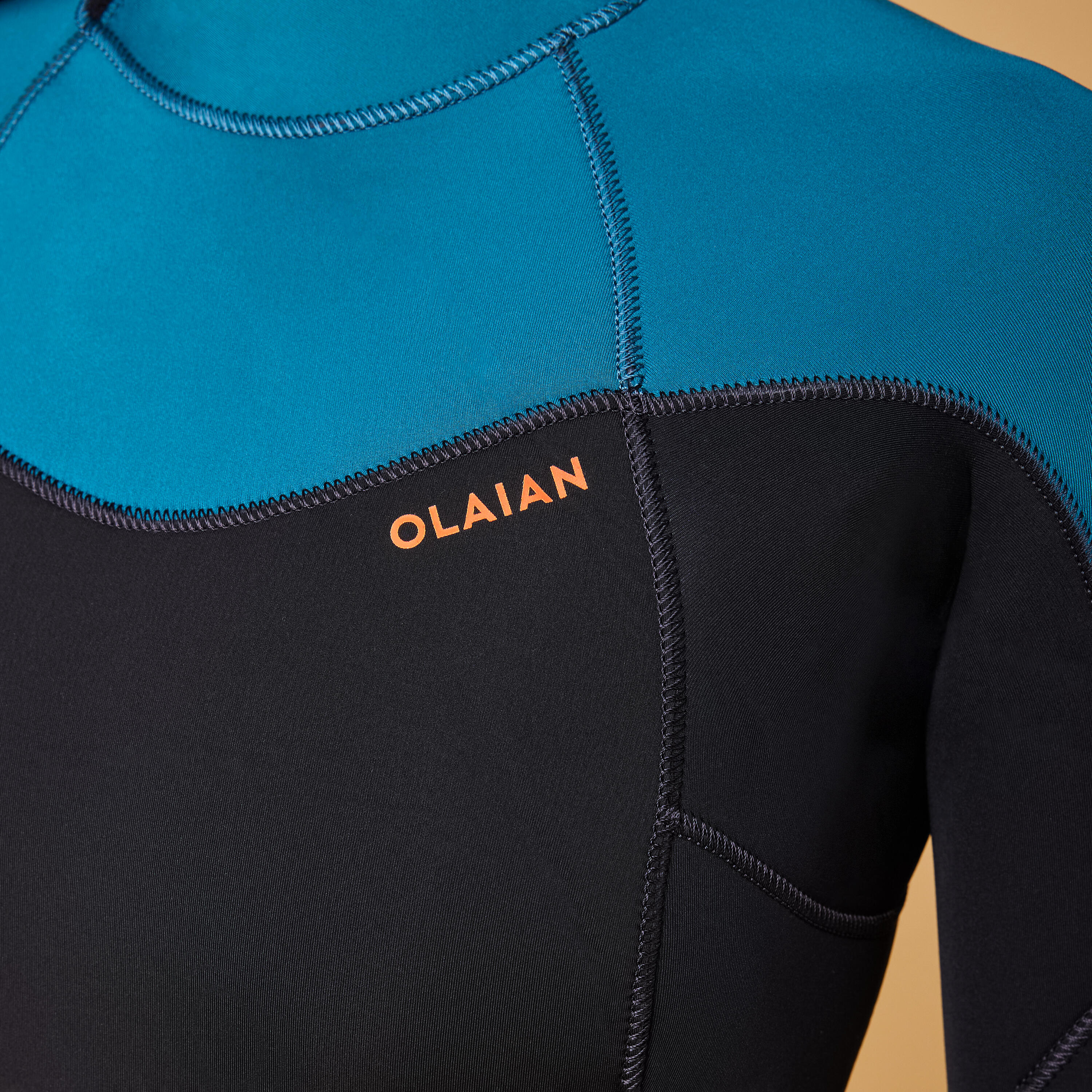 Women's Neoprene Rash Guard - 500 Black/Green - OLAIAN