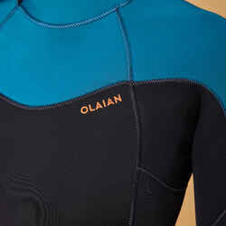 WOMEN'S WETSUIT SURF 500 4/3 BLACK AND GREEN BACKZIP