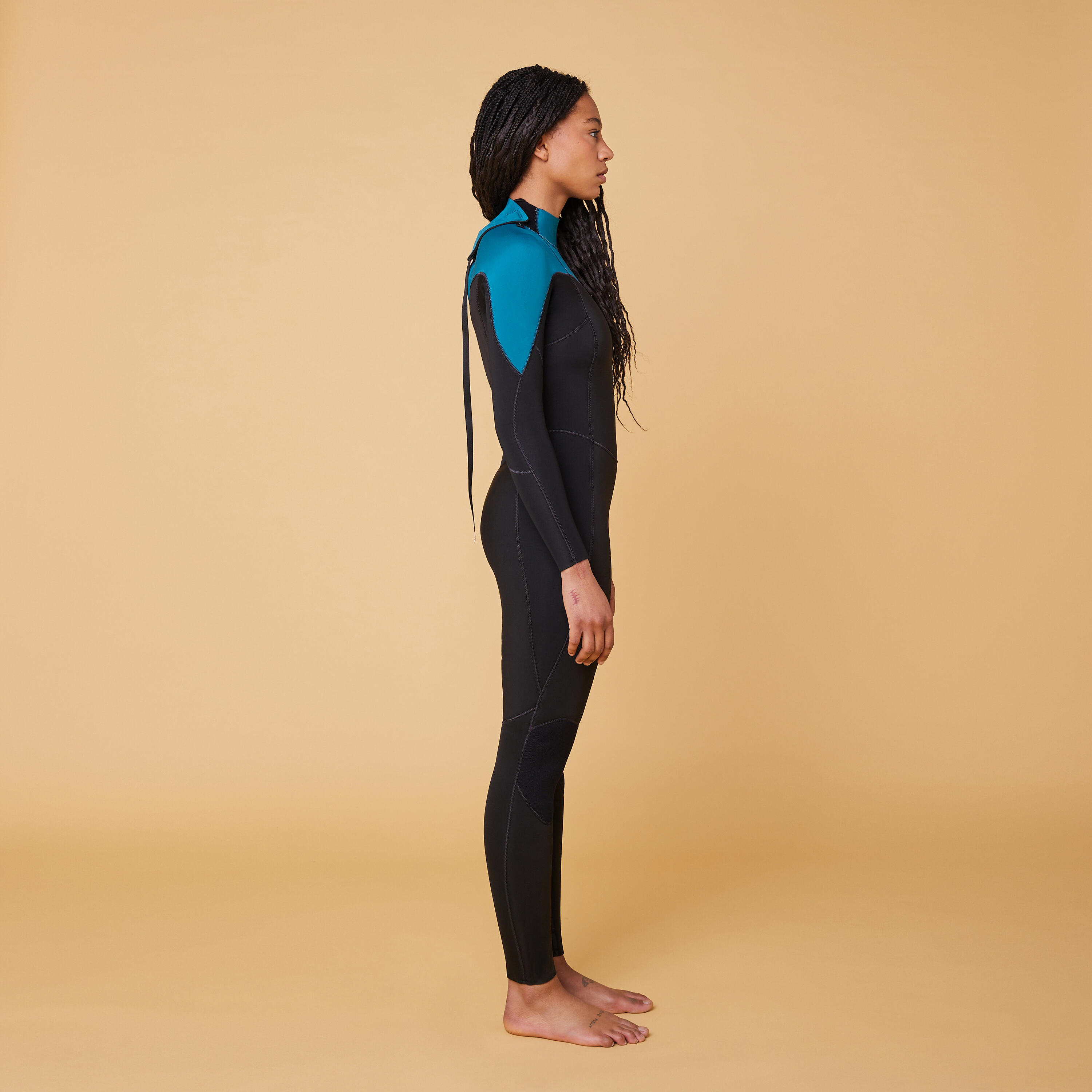 Women's Neoprene Rash Guard - 500 Black/Green - OLAIAN