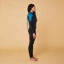 WOMEN'S WETSUIT SURF 500 4/3 BLACK AND GREEN BACKZIP