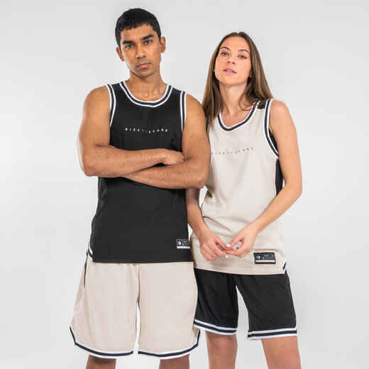 
      Men's/Women's Sleeveless Basketball Jersey T500 - Black/Beige
  