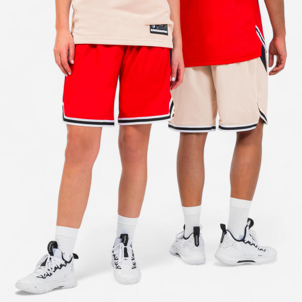 Short de Basketball reversible Adulte - SH500 rouge beige