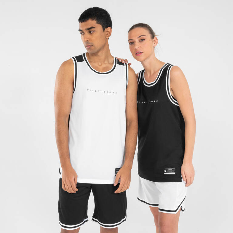 Jersey Basket Dewasa Reversible T500 Tanpa Lengan - Hitam/Putih