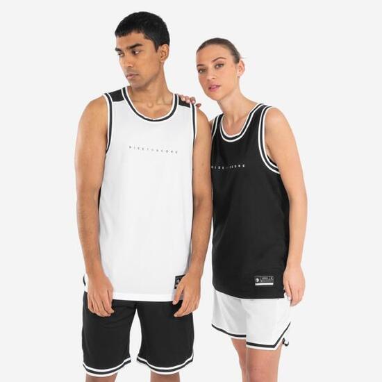 Maillot de Basketball sans manche réversible Adulte - T500 noir blanc