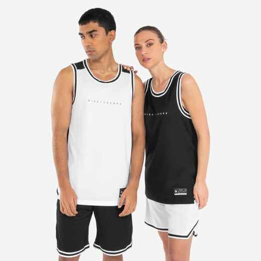 
      Playera de basquetbol sin mangas reversible negra y blanca para adulto T500
  