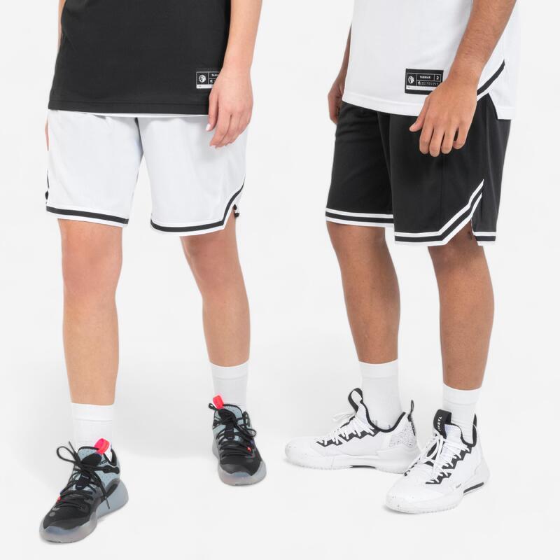 Omkeerbare basketbalshort voor volwassenen SH500R zwart/wit