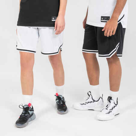 Suaugusiųjų dvipusiai krepšinio šortai „SH500R“, juodi, balti