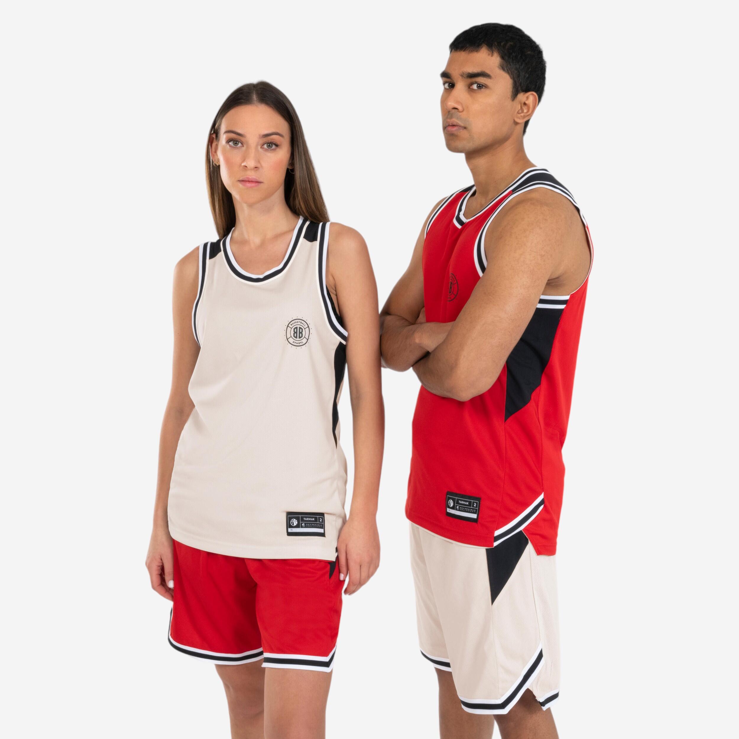 Maglia da basket reversibile senza maniche per adulti - T500 rosso beige