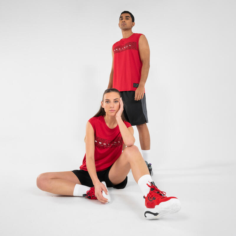 CAMISETA DE BALONCESTO SIN MANGAS UNISEX - TS500 ROJO