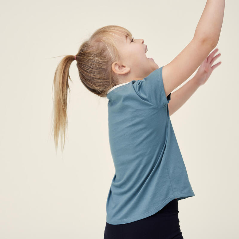 T-shirt bambino ginnastica 100 regular fit cotone azzurra da 1 a 5/6 anni
