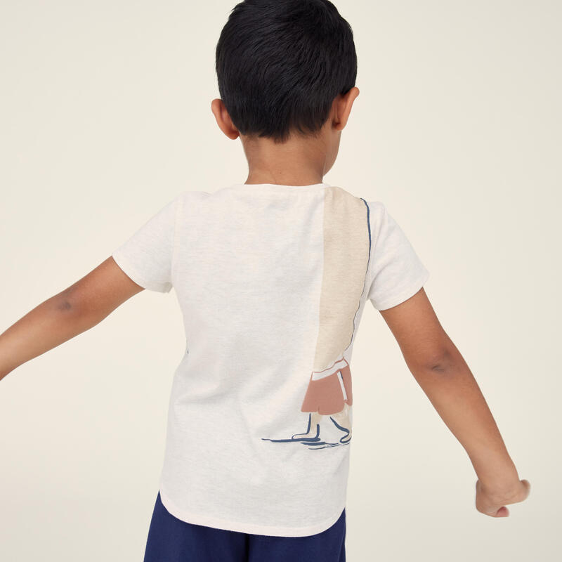 T-shirt bambino ginnastica 100 regular fit cotone ecru da 1 a 5/6 anni