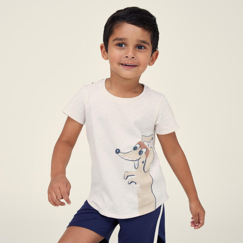 T-shirt bambino ginnastica 100 regular fit cotone ecru da 1 a 5/6 anni