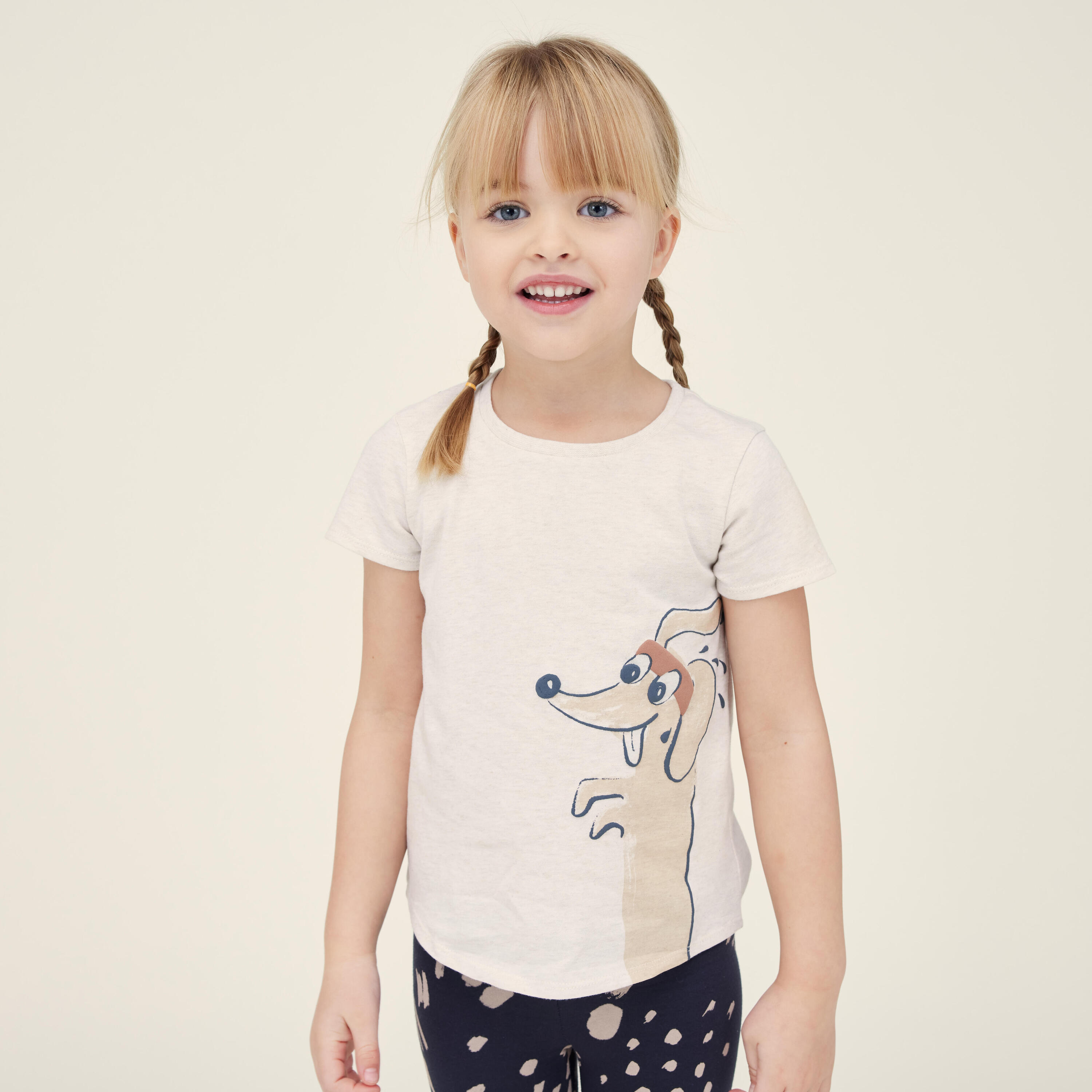 T-shirt bambino ginnastica 100 regular fit cotone ecru da 1 a 5/6 anni 7/15