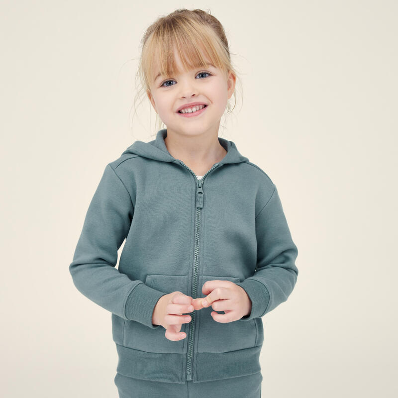 Felpa bambino ginnastica con cappuccio e zip pesante verde da 1 a 5/6 anni