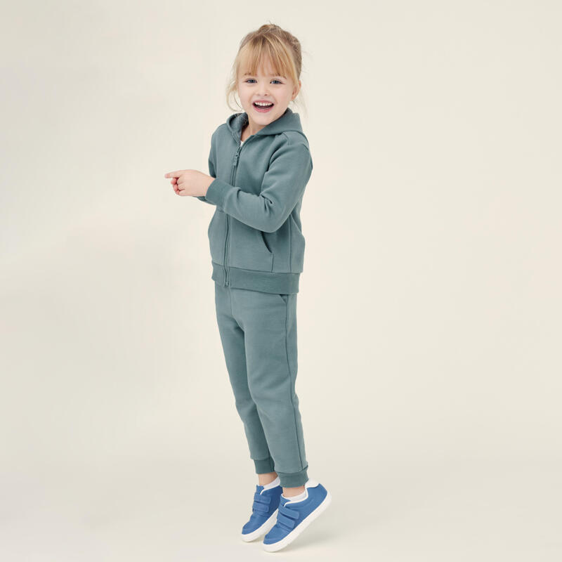 Felpa bambino ginnastica con cappuccio e zip pesante verde da 1 a 5/6 anni